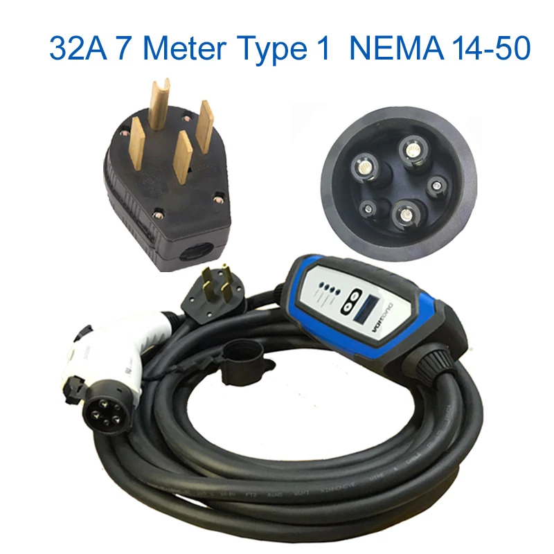 DUOSIDA EV зарядное устройство J1772 32A EVSE Тип зарядки 1 с NEMA 14-50 разъем электрические автомобильные транспортные средства быстрой зарядки Кабельный разъем - Цвет: 5M 32Amp Adjustable