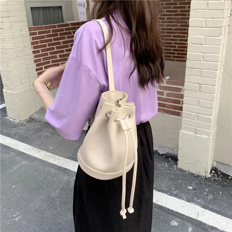 blancas para mujer, bolsos de cubo cuero Pu de alta calidad con cordón, bolso de hombro cruzado de lujo, 2021| | - AliExpress