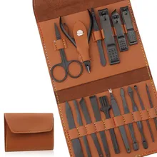 16 шт./компл. щипцы для ногтей из нержавеющей стали многофункциональный Пинцет угревые иглы очки коричневые Ножницы Набор для ухода за кожей красоты 3 цвета PU сумка