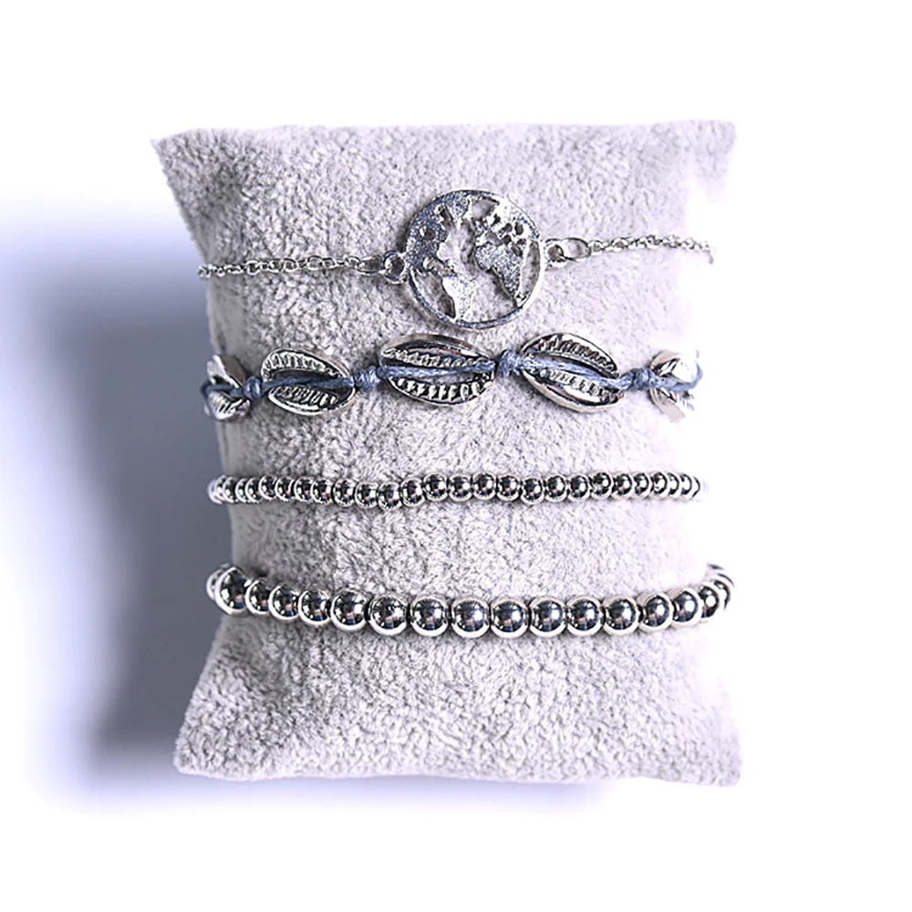 Богемный стиль серебряные бусы браслеты для женщин Мода ракушка карта бисерный браслет ювелирные изделия подарок