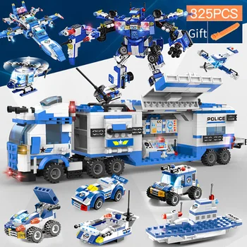 

City Police Station Military Building Blocks SWAT Team Weapons Truck Robot Warship Technic Blocks Bricks DIY Toys for Kids Boys