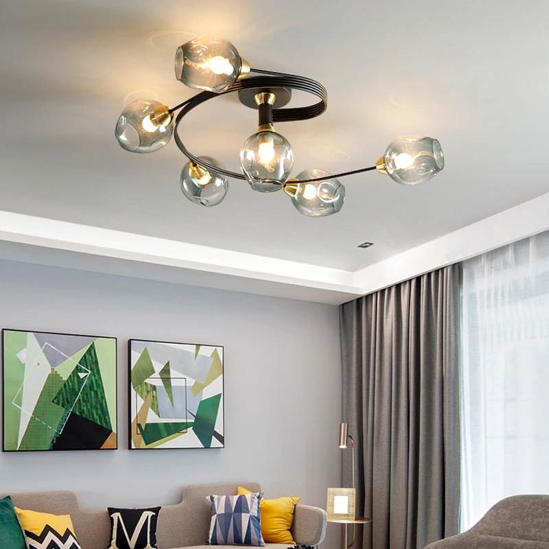 Nordic Brief Glass Ball Ceiing Chandelier Loft Living room Light Fixture Luster Luminaire Lampara Vintage Bedroom Branch Lamp | Лампы и