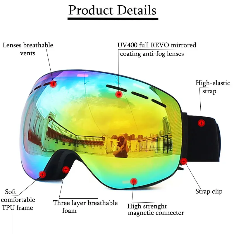 Ski Goggles With Magnetic Double Layers Lens Skiing Anti-fog UV400 Snowboard Goggles for Men Women Ski Glasses Eyewear 4