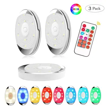 

LED Puck Lights, 3Pcs Wireless Under Cabinet Lighting Night Lights Battery Powered Closet Light Stick on Lights with Remote