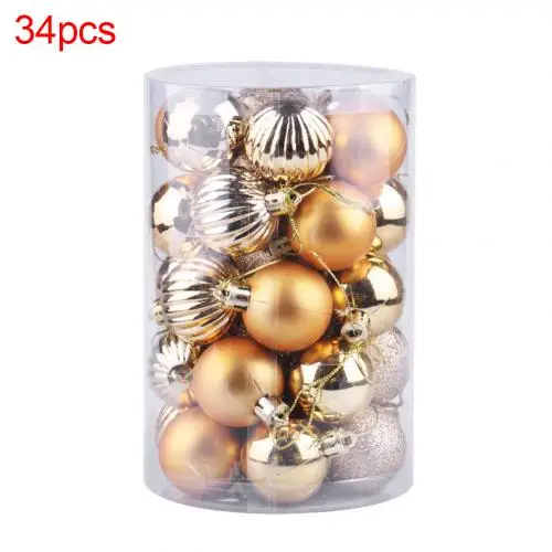 34Pcs Christmas Balls Plated Bauble Lightweight Hanging DIY Xmas Tree Ornament Home Party Xmas Decoration For Home Hanging Gifts - Цвет: Золотой