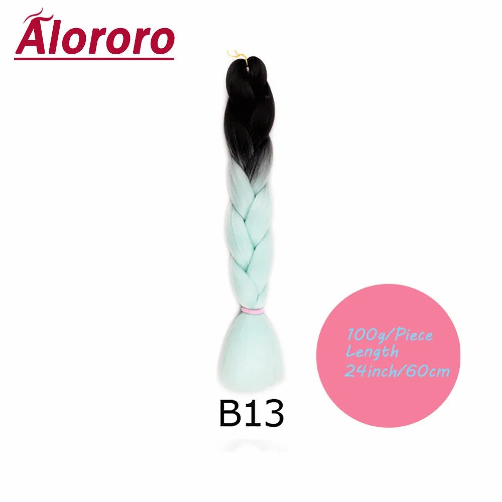 Alororo, длинные волосы, косички, черный, синий цвет, Омбре, огромные косички, волосы для наращивания, термостойкие, синтетические, искусственные волосы для плетения - Цвет: B13