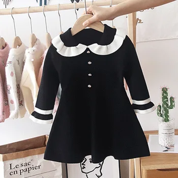 

2020 Brand Girls Dress Fall/Winter Baby Girl Lapel Ruffle Long Sleeve Dress Children Sweater Princess Dress