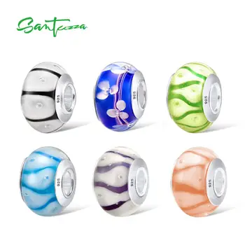 

SANTUZZA Silver Charm Colorful Beads Charm Fit For Bracelet Bangle DIY Making 100% Pure 925 Sterling Silver Fashion Jewelry