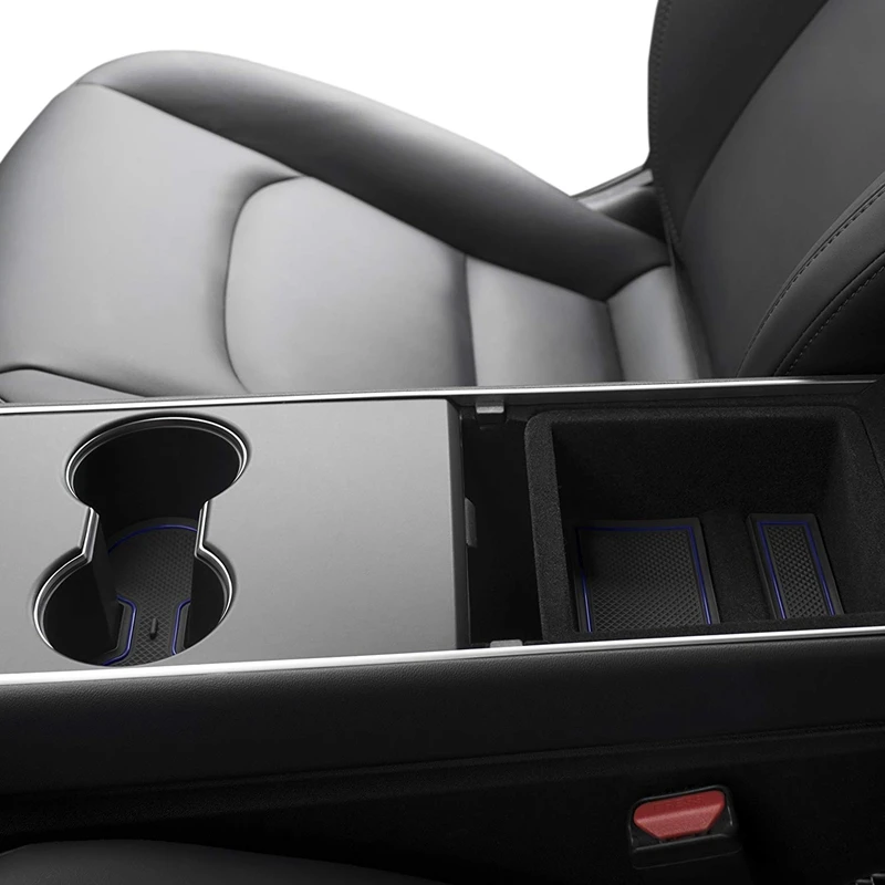 Для Tesla модель 3- Custom Fit подстаканник и центральная консоль отсек лайнер аксессуары 7-шт набор(темно-синяя отделка