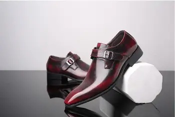 

Friction color make old retro Man Formal dress shoes wine red Derby shoes big size Business leather shoes chaussure homme
