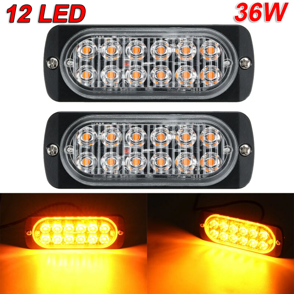 Amber 12 LED Car Truck Emergency Beacon Warning Hazard Flash Strobe Light Lamp