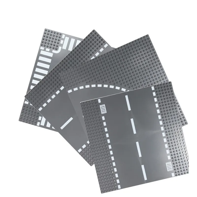 

City Road Street Baseplate Straight Crossroad Curve Baseboard Building Blocks Sets Base Plate DIY Bricks Educational Kids Toys