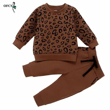 

Fashion Children's Clothing Set Girls Long Sleeve Clothes Suits Leopard print pattern Velvet Autumn Knit jumper+pants2Pcs Outfit