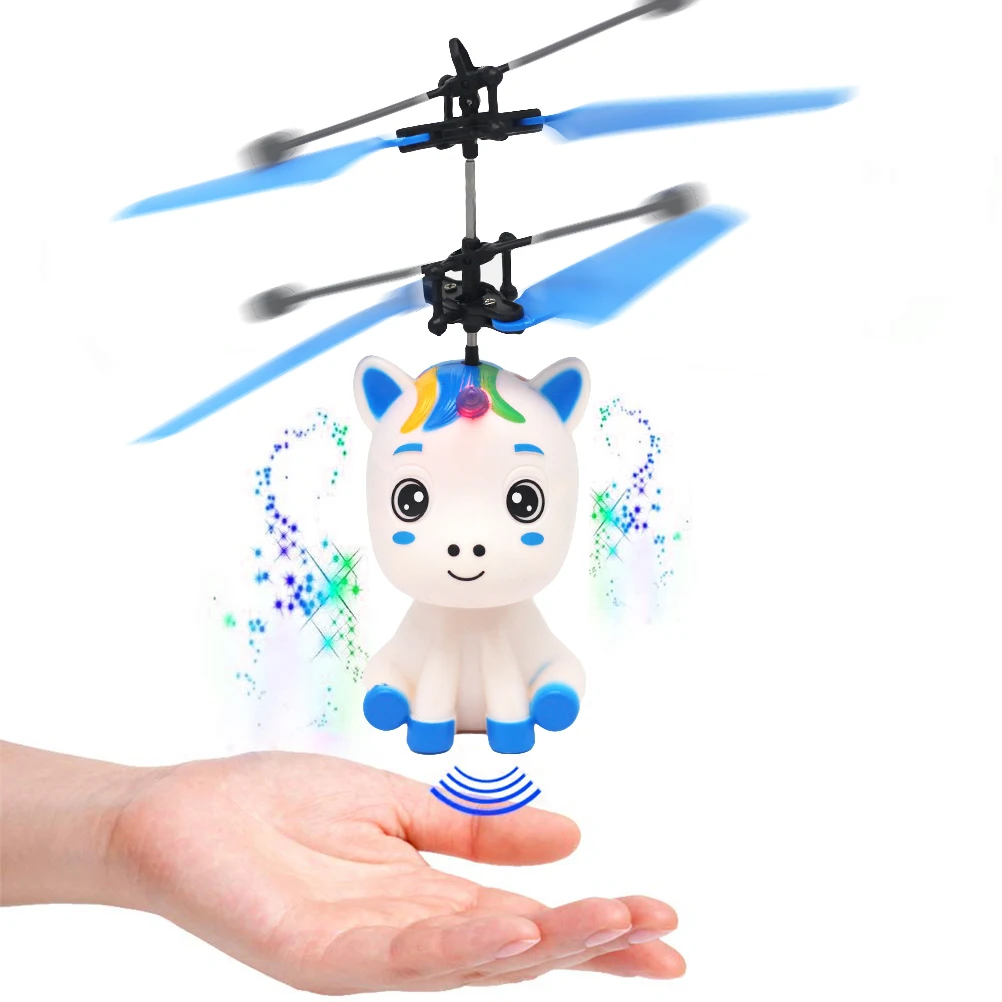 Flying Unicorn Toy With LED Light Hand Controlled Unicorn Helicopter Toy LED Light Infrared Induction Drone For Kids Flying Toy control helicopter RC Helicopters