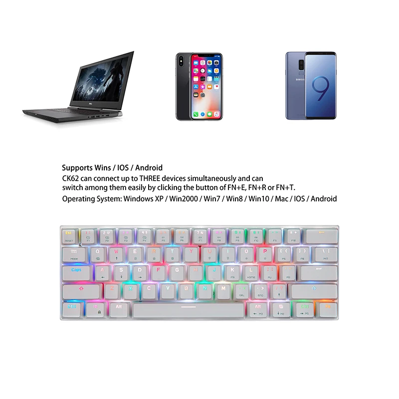 Motospeed Gaming mechanical keyboard Wireless/Bluetooth RGB Backlit English/Russian Keyboard for Mobile phone Computer gamer