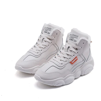 

Autumn and winter high help bear shoes 2019 new plus velvet wild casual dad tide shoes white cotton shoes