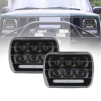 

2PCS 60W 7x6'' 5X7" LED Headlight Halo DRL For 86-95 Jeep Wrangler YJ 84-01 Cherokee XJ Angel Eyes DRL H4 LED Square Headlights