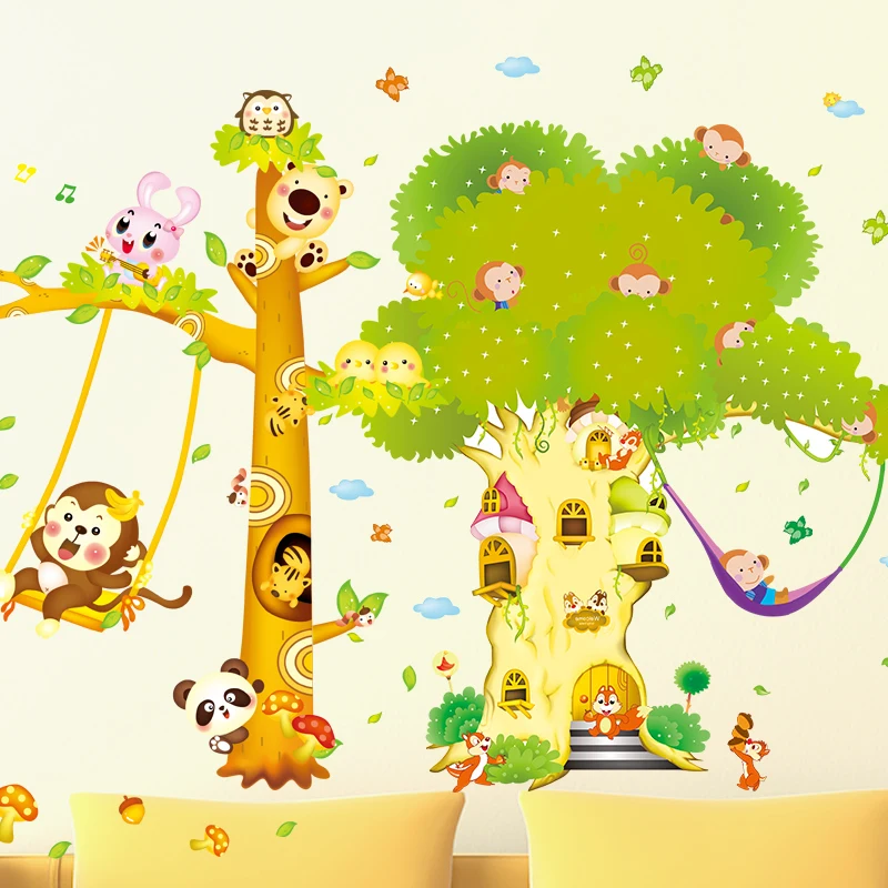 

Monkeys Trees Wall Stickers PVC Material DIY Animals Wall Art for Kids Room Baby Bedroom Nursery Decoration