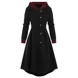 Женское винтажное пальто, плащ, большие размеры, кнопки, отделка, длинное пальто с капюшоном, abrigos mujer invierno 2019