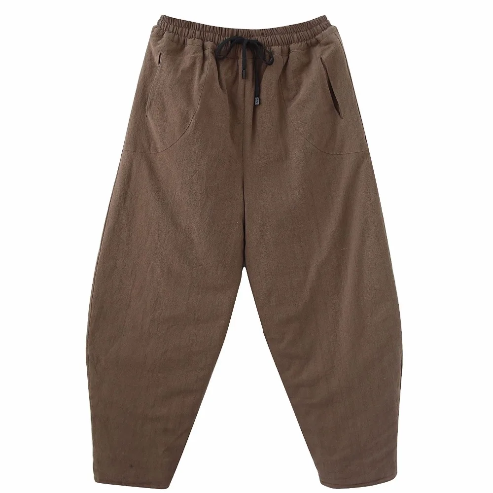 LZJN 2019 Winter Warm Men Thick Pants Double Layer Quilted Casual Pockets Male Winter Joggers Drawstring Cotton Linen Trousers (35)