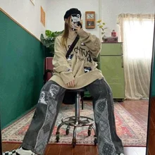 

Women's Pants Casual Fun Gothic Summer Jeans Y2k Pants Women's Loose Retro Women's Pants Fashion Femme Harajuku Loose Jeans