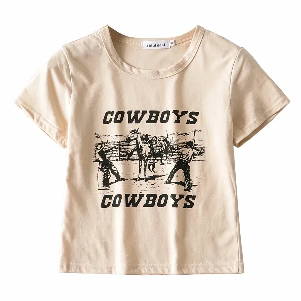 Printting Short Sleeve Crop Top Tee 