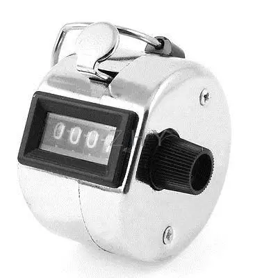 

Silver Tone Case Reset Knob 4 Digits Hand Tally Counter w Finger Ring