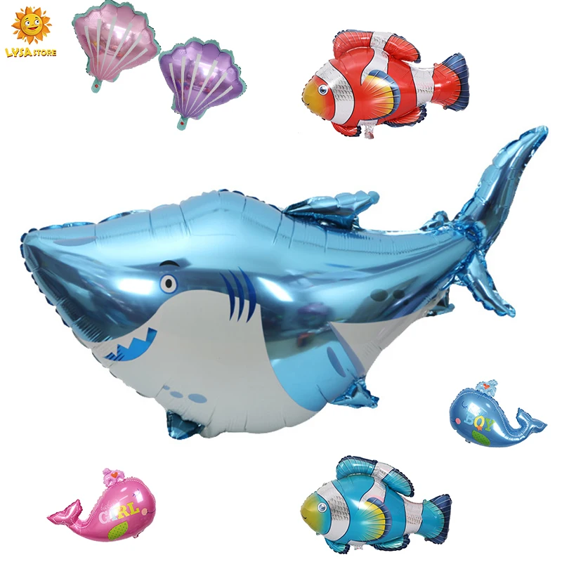 

Underwater World Purple Pink Shell Blue Shark Aluminum Film Balloon Birthday Party Decoration Animals Gathering Theme Baloon