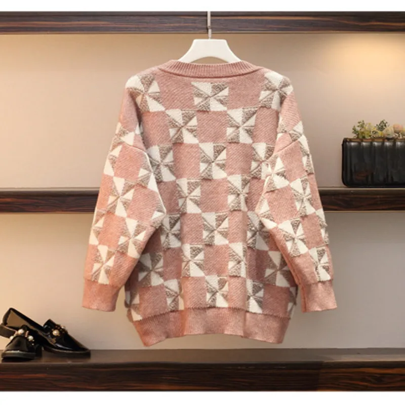 Sweater Г. Модная осенне-зимняя юбка kni комплекты из 2 предметов трикотажный пуловер с принтом свитер+ мини-юбка комплекты из двух предметов размера плюс M-4XL - Цвет: Sweater