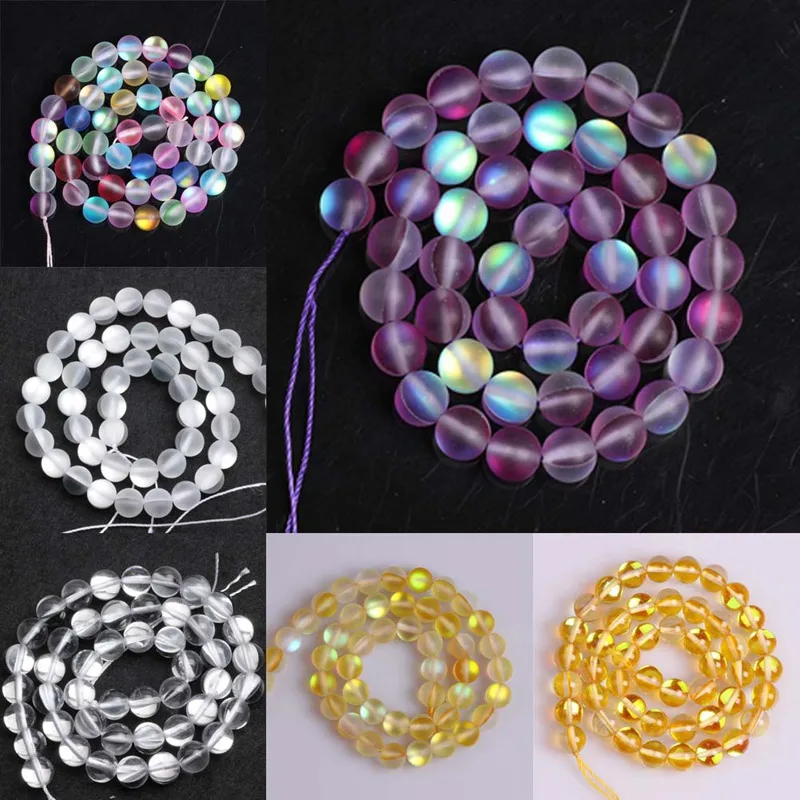 Fashion Crystal Moonstone Beads Holographic Matte Bracelet 6mm
