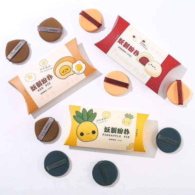 1pack=3pcs Demon I'm Pineapple Pie / I'm Egg Yolk pie Cushion Puff BB Cream Sponge Puff Soft Double-Sided Use Makeup Tool 3pcs 2
