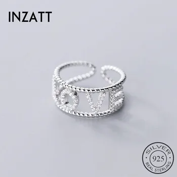 

INZATT Real 925 Sterling Silver Zircon Letter ＬＯＶＥ Adjustable Ring For Fashion Woman Fine Jewelry Bohemian Accessories Gift
