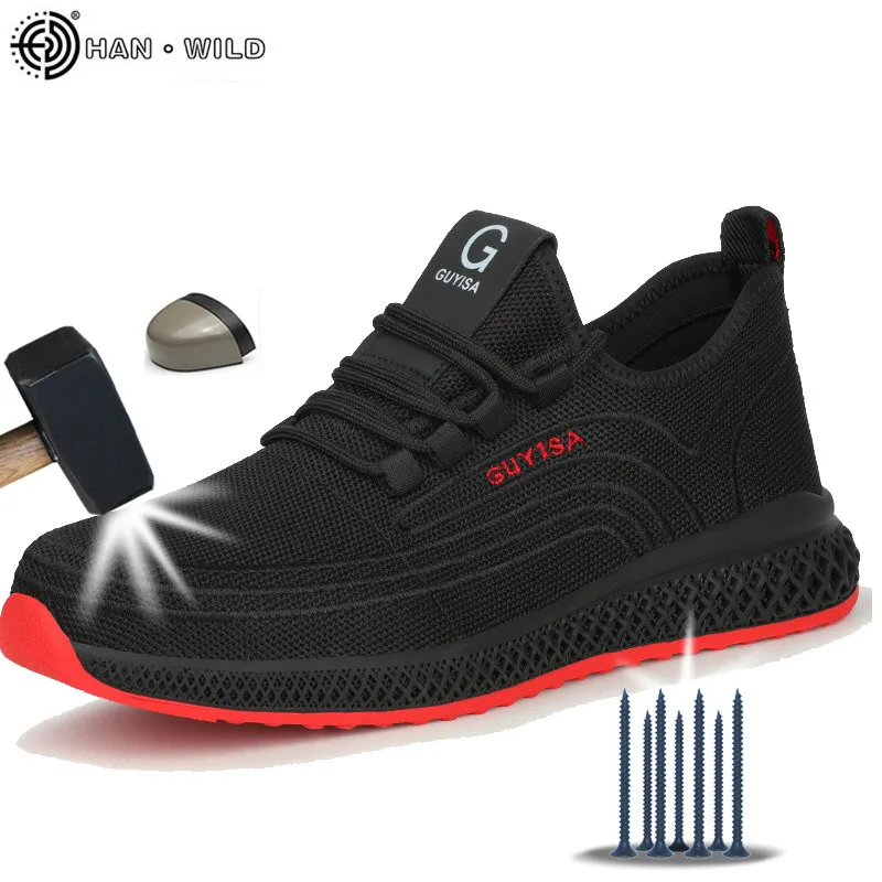 Flash Sale Zapatos de seguridad con punta de Metal para hombre, zapatillas masculinas de trabajo con punta de acero, indestructibles, transpirables Ryder mlKDg909L