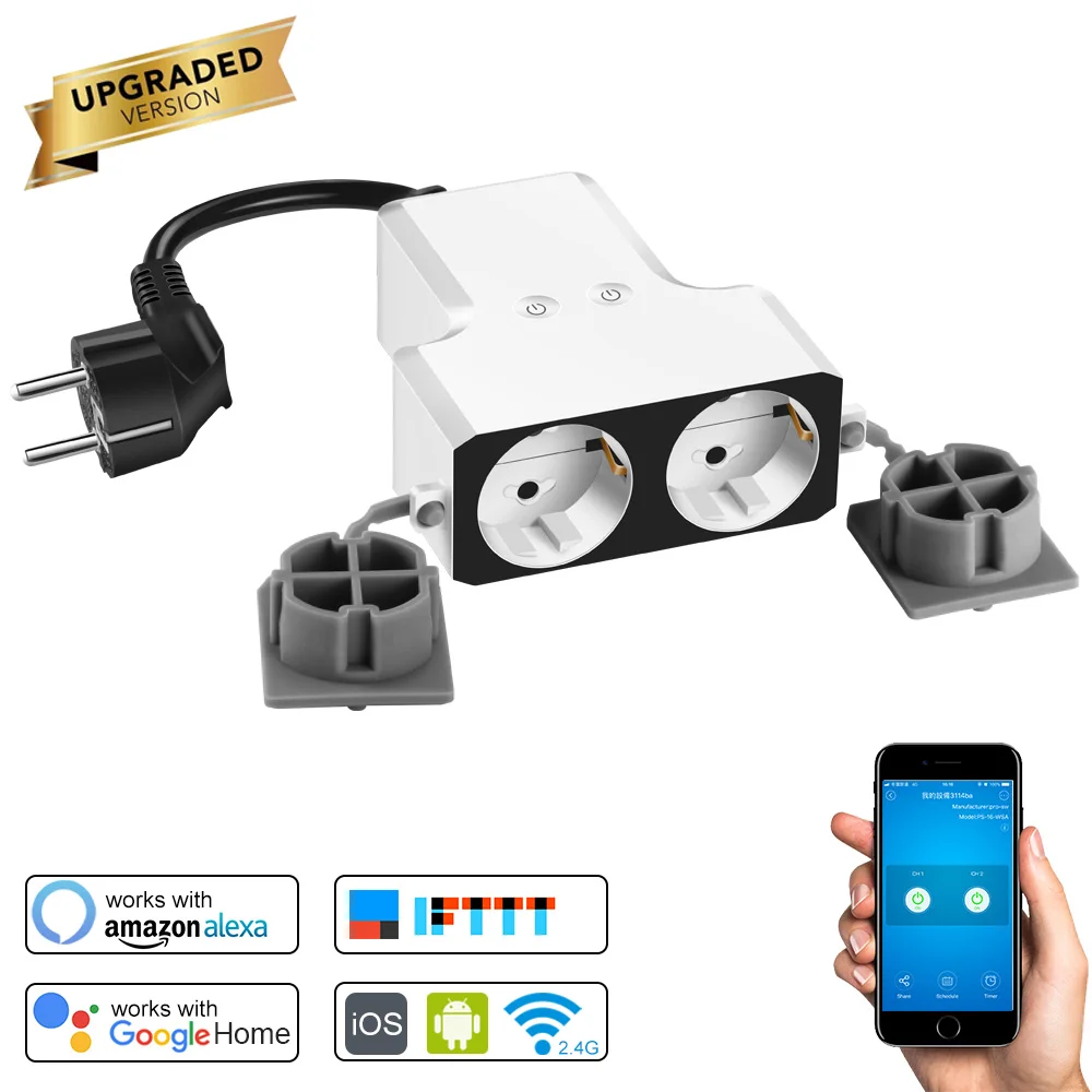 

Dual Outlet EU Plug Smart WIFI Socket APP Remote Control Work With Google / Alexa Multi Switched Socket For Smart Home