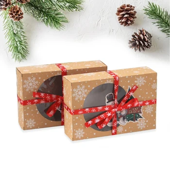 

6/12/24Pcs Pack Christmas European New Style Kraft Paper Box Christmas Window Biscuit Packaging Kraft Paper Big Gift Box