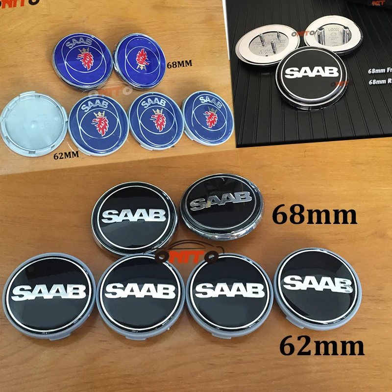 

100pcs for 03-10 Saab 9-3 9-5 93 95 68mm SAAB car front hood bonnet emblem rear badge sticker 60MM 62MM Wheel center car emblem