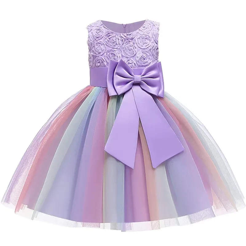 Новогоднее платье принцессы с объемным цветочным рисунком для маленьких девочек, кружевное платье-пачка, элегантные вечерние платья для девочек на свадьбу, одежда для маленьких девочек 2, 4, 6, 8, 10 лет