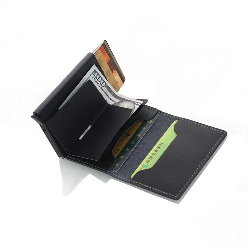 1 шт. натуральная кожа мужской держатель для Карт RFID металлический кредитный держатель для карт Противоугонный мужской кошелек автоматический всплывающий Чехол для карт
