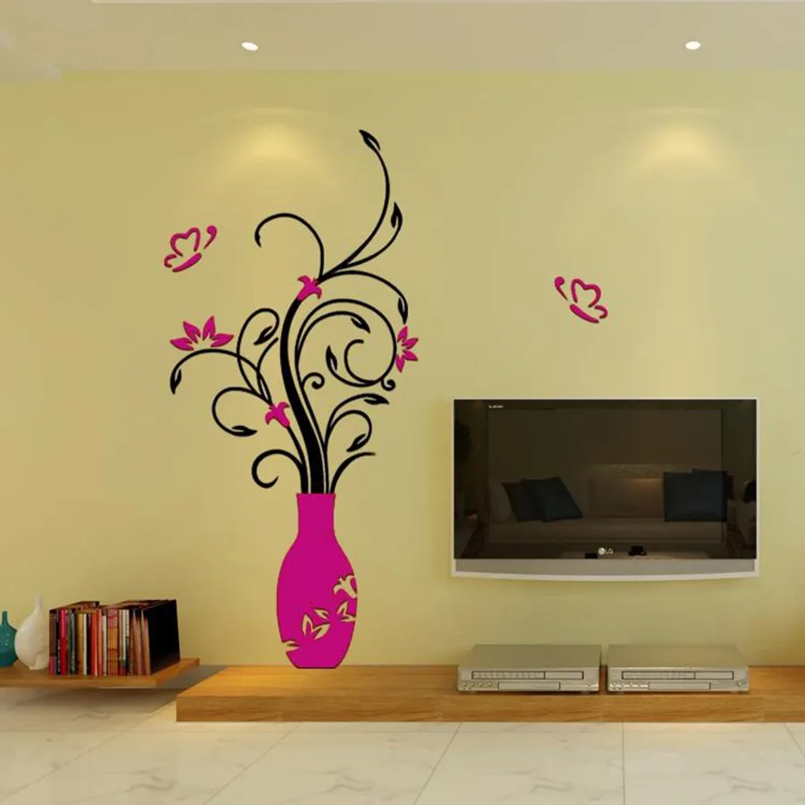 Embellissez votre maison avec un autocollant mural vase 3D plante