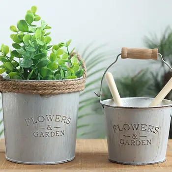 

Vintage Style Metal Bucket Hanging Flower Pot Durable Flower Plant Holder Home Garden Decoration Accessory TP899