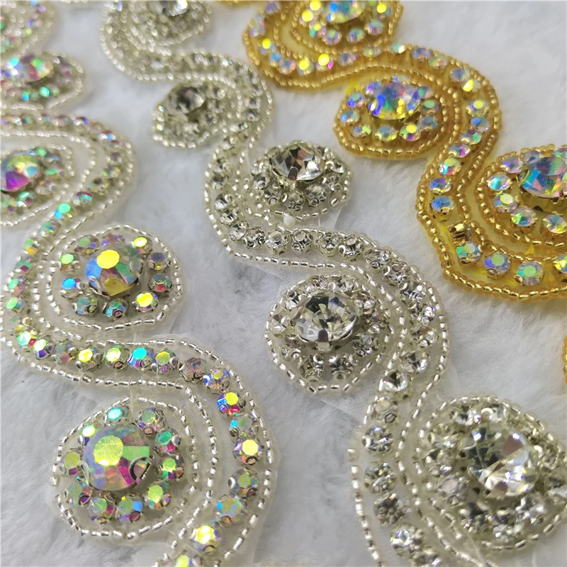 Rhinestones Crystal Dress Applique silver beaded trim wedding dress rhinestone lace Iron On Sew On Applique DIY 1 Yard sewing rhinestones glass crystal rhinestones