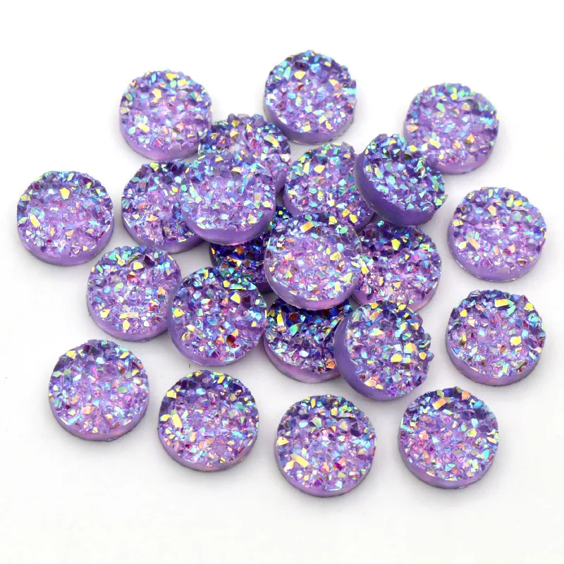 New Fashion 40pcs 8/10/12mm Mix AB Colors Druzy Natural ore Style Flat back Resin Cabochons For Bracelet Earrings accessories 