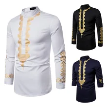 Национальный стиль Мужская рубашка с длинными рукавами золоченый пуловер платье рубашки Индия тонкая модная уличная одежда большого размера Топы Camisa Masculina