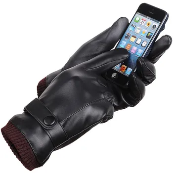 

Winter Windproof Men's Leather Gloves Touch Screen Keep Warm Driving Guantes Male Autumn and Winter Leather Gloves Black
