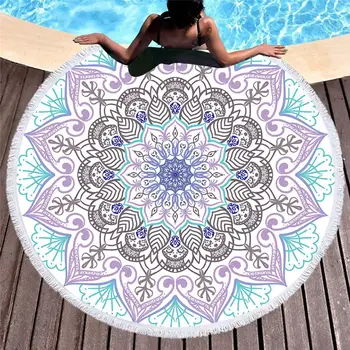 

Magic Mandala Round Beach Towel With Tassel 450g Microfiber Absorbent 150cm Picnic Yoga Mat Bedspread Tapestry Blanket