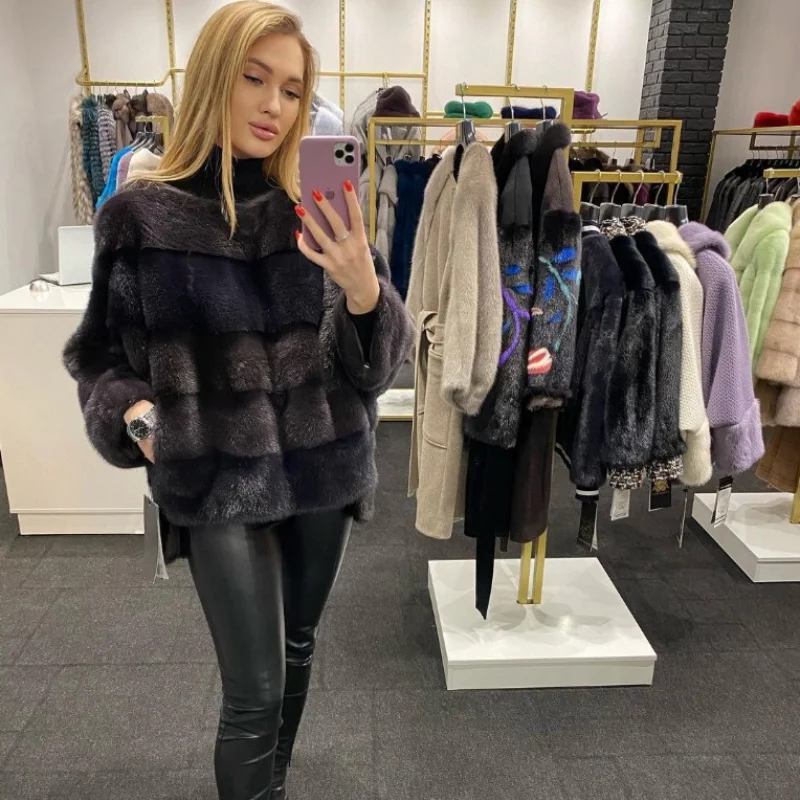 FURSARCAR 2021 Top Fashion Real Mink Fur Jacket Natural Mink Fur Coat Silm Female High Quality Thick Warm Winter Women Overcoat