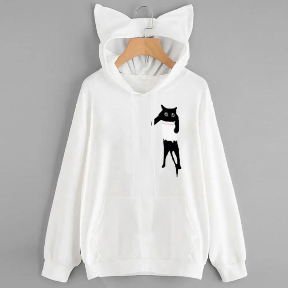 Womens Long Sleeve Sweatshirt Cat Ears Hoodie Printed Causal Tops Blouse Women Hoodies Sweatshirts Hoodies outwear 2019 25H