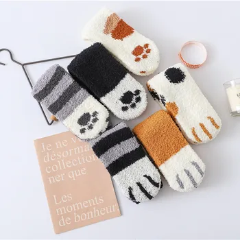 

Cat Claw Socks Women Lovely Coral Print Thickening Winter Warm Cotton Floor Funny Middle Socks Femme calcetines mujer divertido