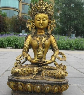 

free shipping 18"Tibet Buddhist Fane Bronze Gild Amitayus Guan Yin longevity Buddha Statue