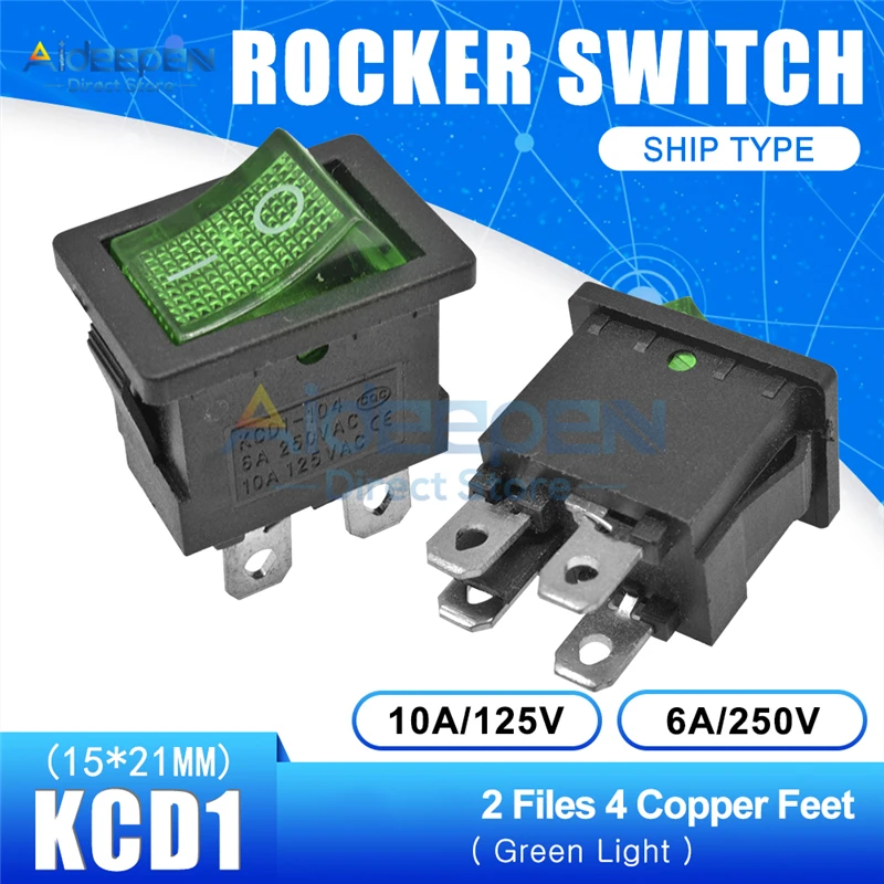 Green light 2-4P KCD1 15x21 мм Лодка кулисный переключатель переменного тока 10A/125V 6A/250V 2 файл с 3 режимами 2/3/4/6 Медь средства ухода за кожей стоп переключатель 15*21 мм с Водонепроницаемый Кепки - Цвет: Green light 2-4P